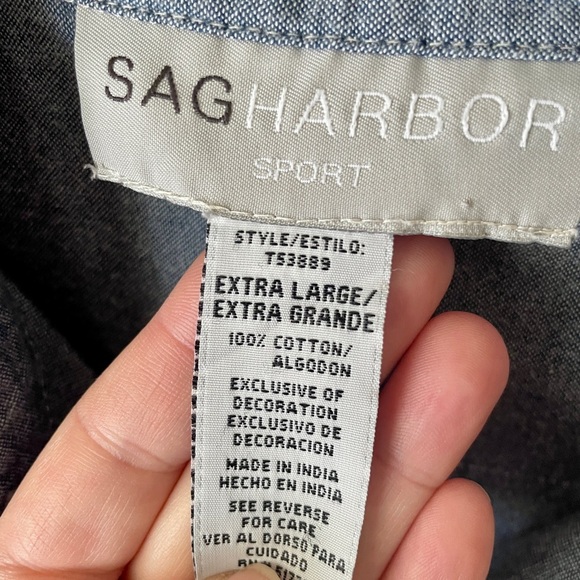 Sag Harbor Sport 3/4 sleeve embroidered denim chambray button top XL blue - Picture 8 of 9